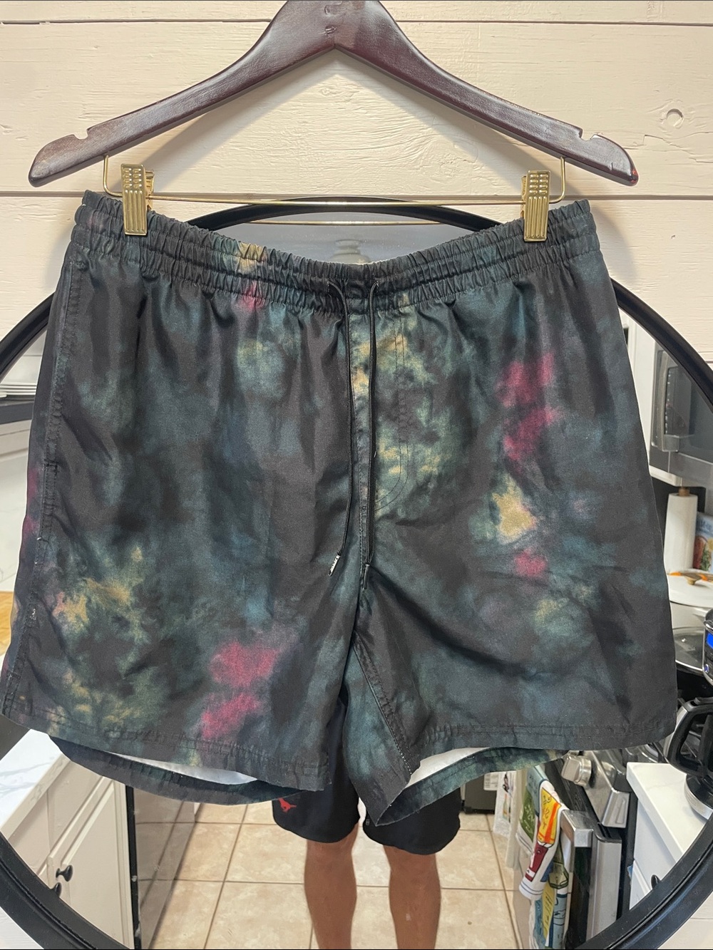 Vans Black Tie-Dye Shorts with Green, Yellow & Pink Accents I Large